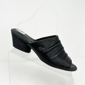 Born Women's Black Ruched Open Toe Block Heel Cushioned Slide Sandals Size 10